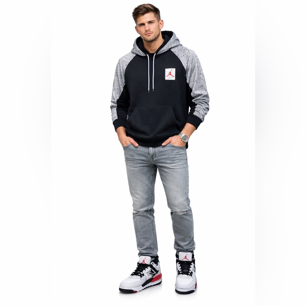 Nike Air Jordan Retro 4 Speckle Pullover Hoodie Black Gray Cement